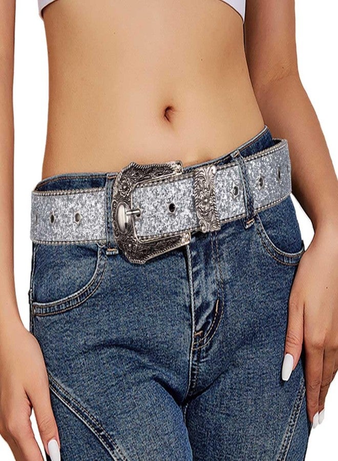Firuilo Western Cowgirl Cowboy Belt Silver Rhinestones Belts Ladier Leather Belt for Jeans Pants Dress - Image 2